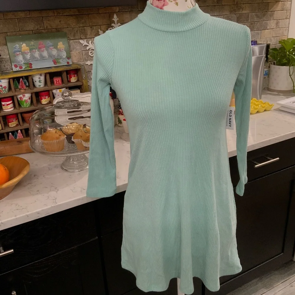 Old Navy Girls Sweater Dress Sz Medium 8 Mock Neck Mint Green Ribbed Soft New